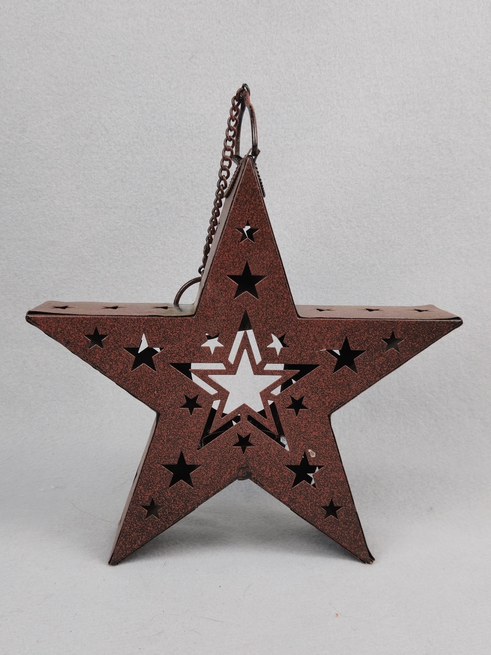 Rustic Red Metal Star Tea Light Lantern Farmhouse Barn Star Candle Holder